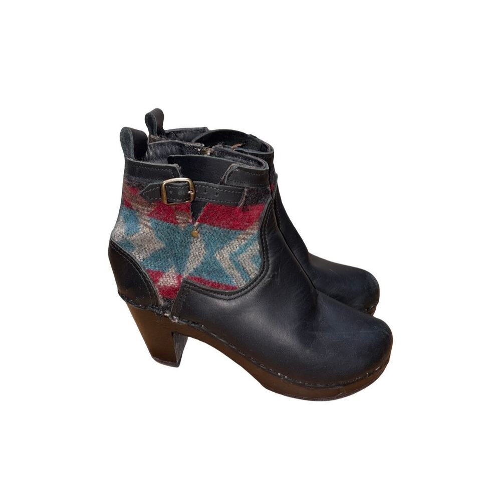 No. 6 Black Leather Aztec Print Ankle Clog Boots   Size: EU 38 / US 7.5